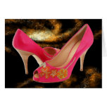 Pink Peeptoe Pumps with Swarovski Crystals Greeting Cards