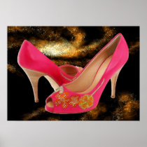 Pink Peeptoe Pumps with Swarovski Crystals Posters