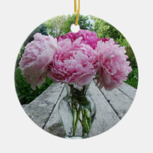 Pink Peonies in Vase Flower Arrangement Christmas Ornament