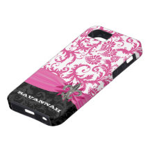 Pink Personalised Faux Fleur de lis Damask iPhone