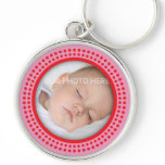 Pink photo frame with red dots keychain