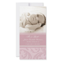 Pink Photo Template New Baby Birth Announcement Customized Photo Card