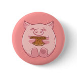 pink piggy eating cookie button