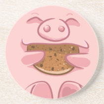 pink piggy eating cookie coaster
