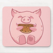 pink piggy eating cookie mousepad