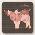 Pink Pigs Fly Polkadot Personalised Coaster cork coasters