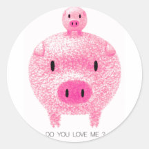 Pink Pigs Round Stickers