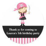 Pink Pirate Girl Birthday Stickers
