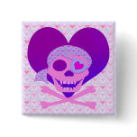 Pink Pirate Skull Heart Buttons