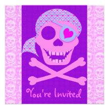 Pink Pirate Skull Invitations