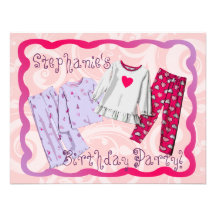Pink PJ Personalised Birthday Sleepover Invitation
