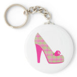 Pink Plaid Heels With Rose Keychains