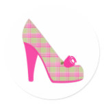 Pink Plaid Heels With Rose Round Sticker