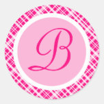 Pink Plaid Monogram Initial Sticker