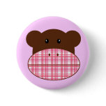 Pink Plaid Sock Monkey - button