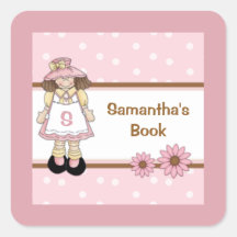 Pink Polka Dot Child's Personalised Bookplate Square Stickers