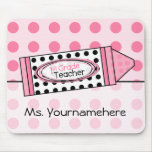 Pink Polka Dot Crayon 1st Grade Teacher Mousepad