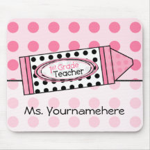 Pink Polka Dot Crayon 1st Grade Teacher Mousepad