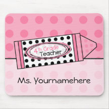 Pink Polka Dot Crayon 4thGrade Teacher Mousepad