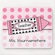 Pink Polka Dot Crayon Teacher Mousepad