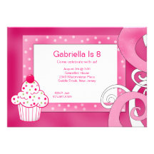 Pink, Polka Dot, Cupcake Birthday Party Invitation
