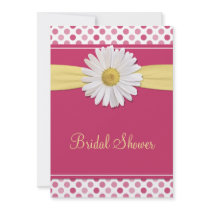 Pink Polka Dot Daisy Bridal Shower Invitation