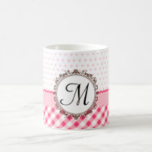 Pink Polkadots, Checks and Stripes with Monogram Coffee Mug