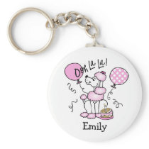 Pink Poodle Birthday Custom Keychain