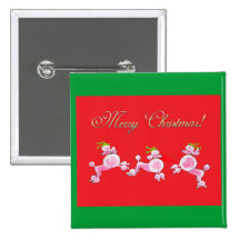 Pink Poodle Retro Merry Christmas Art Button Pin