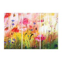 Pink Poppies Wildflower Painting Canvas Gallery Wrap Canvas