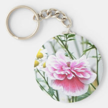 Pink Poppy And Feverfew Keychains