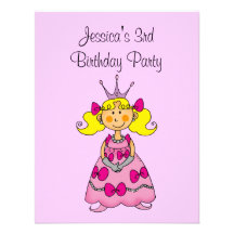Pink princess 3rd birthday party personalised personalized invitations