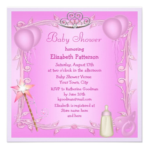 Pink Princess Baby Dummy & Bottle Baby Shower Custom Invite