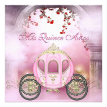 Pink Princess Carriage Enchanted Quinceanera Personalized Invitation