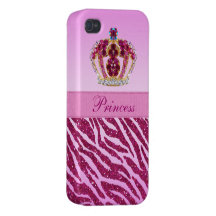 Pink Princess Crown Glitter Zebra Print iPhone 4/4S Cases