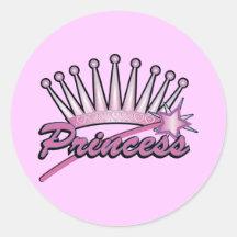 Pink Princess Crown Round Sticker