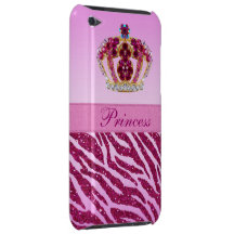 Pink Princess Crown Zebra Glitter Print Barely There iPod Cover