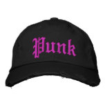 Pink Punk Distressed  Black Hat embroidered hats