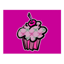 pink punk skull crossbones cupcake post cards