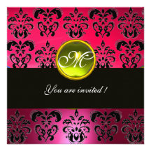 PINK PURPLE BLACK  DAMASK MONOGRAM, yellow topaz Announcement