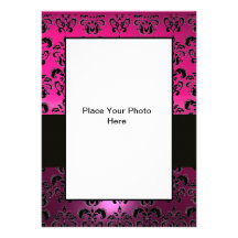 PINK PURPLE BLACK  DAMASK PHOTO TEMPLATE ,fuchsia Personalised Announcements