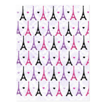 Pink & Purple Eiffel Tower pattern Post Card