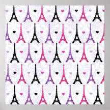 Pink & Purple Eiffel Tower pattern Poster