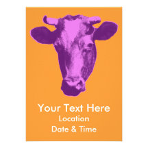 Pink & Purple Retro Cow Graphic Invitation