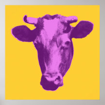 Pink & Purple Retro Cow Graphic Posters