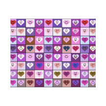 Pink & Purple Smiley Heart Squares Stretched Canvas Print