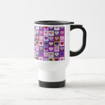 Pink & Purple Smiley Heart Squares Mugs