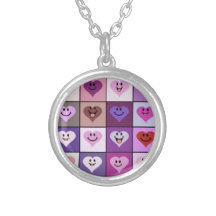 Pink & Purple Smiley Heart Squares Personalized Necklace