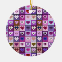 Pink & Purple Smiley Heart Squares Christmas Tree Ornament