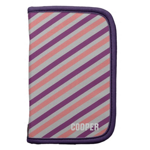 Pink purple stripe pattern custom name personal folio planner